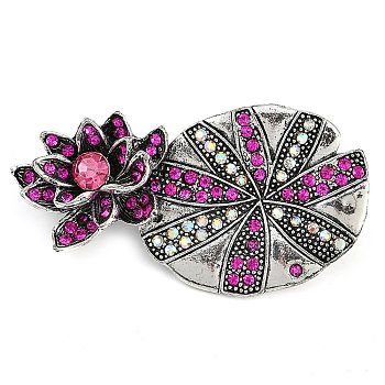 Zinc Alloy Colorful Rhinestone Brooch, for Clothes, Antique Silver, Flower, 30x56.5mm