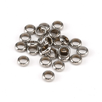 304 Stainless Steel Crimp Beads, Rondelle, Stainless Steel Color, 6x2mm, Hole: 4mm