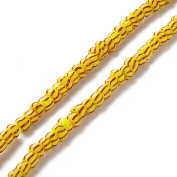 Handmade Lampwork Beads Strands,  3 Tone, Column, Gold, 4~5.5x2~4mm, Hole: 1.8mm, about 130pcs/strand, 14.96~15.16 inch(38~38.5cm)