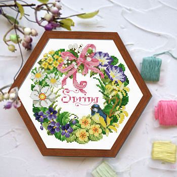 Spring Theme Flower Pattern Cross-stitch Beginner Kits, including Embroidery Fabric & Thread, Needle, Colorful, 370x370mm