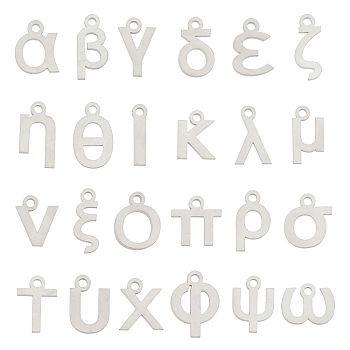 Unicraftale 48Pcs 24 Styles 304 Stainless Steel Pendants, Matte Style, Greek Alphabet, Stainless Steel Color, Letter, 2pcs/style