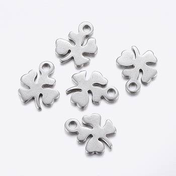 304 Stainless Steel Charms, Clover, Stainless Steel Color, 10.5x8x1mm, Hole: 1.2mm