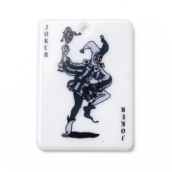 Printed Acrylic Pendants, Rectangle with Playing Cards Pattern, Joker, Black, 36x25.5x2mm, Hole: 1.8mm