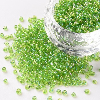 12/0 Round Glass Seed Beads, Transparent Colours Rainbow, Round Hole, Green Yellow, 12/0, 2mm, Hole: 1mm, about 3333pcs/50g, 50g/bag, 18bags/2pounds