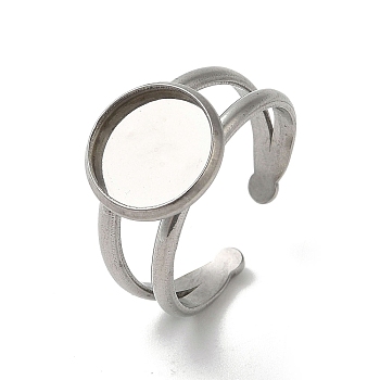304 Stainless Steel Cuff Ring Settings, Round, Stainless Steel Color, Tray: 10mm, 2.8~7.5mm, Inner Diameter: 18mm