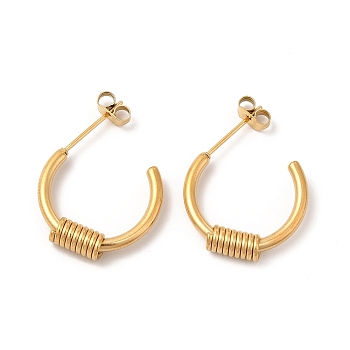 Vacuum Plating 304 Stainless Steel Wire Wrapped Half Hoop Earrings for Women, Golden, 18x19x4mm, Pin: 0.7mm