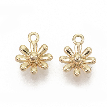 Brass Charms, Nickel Free, Flower, Real 18K Gold Plated, 8.5x7x2.5mm, Hole: 1mm