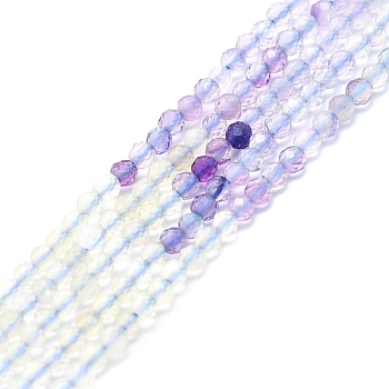 Natural Fluorite Beads Strands, Faceted, Round, 2mm, Hole: 0.5mm, about 215pcs/strand, 15.16''~15.55''(38.5~39.5cm)