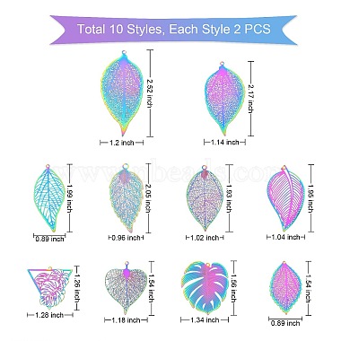 20Stück 10 Stile Ionenplattieren (IP) 201 filigrane Edelstahlanhänger und große Anhänger(STAS-SZ0002-33)-7