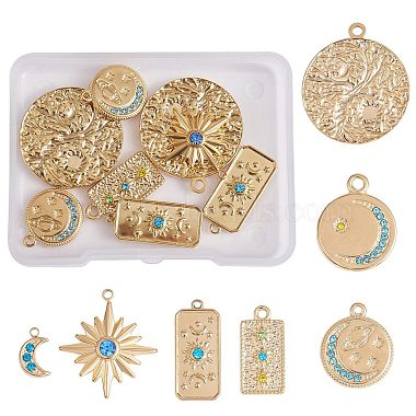 Real 18K Gold Plated Mixed Shapes Stainless Steel+Rhinestone Pendants