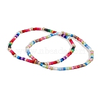 Glass Seed & Brass Bracelets, Stretch Bracelets, Mixed Color, Inner Diameter: 2 inch(5.2cm), 2pcs/set(BJEW-SW00155)