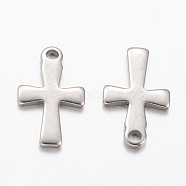 304 Stainless Steel Tiny Cross Charms, Stainless Steel Color, 12x7x1mm, Hole: 1mm(STAS-G076-10P)