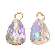 Glass Pendants, with Light Gold Brass Loops, Faceted, Teardrop Charms, Colorful, 17x10x10mm, Hole: 2.6~3mm(KK-Q777-19LG)