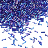 100G Opaque Colours Glass Round Bugle Beads, Tube, Blue, 6~8x1.8mm, Hole: 0.6mm(SEED-SC0001-39D)