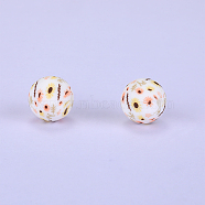 Printed Round with Sunflower Pattern Silicone Focal Beads, White, 15x15mm, Hole: 2mm(SI-JX0056A-210)