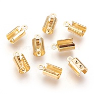 304 Stainless Steel Folding Crimp Ends, Fold Over Crimp Cord Ends, Real 18k Gold Plated, 10.5x5.5x4.5mm, Hole: 1.2mm, Inner Diameter: 4~4.5mm(STAS-P207-04G-A)