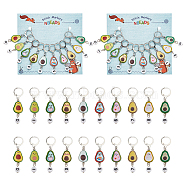 Alloy Enamel & Acrylic Pendant Locking Stitch Markers, Brass Leverback Earring Stitch Marker, Avocado with Number, Mixed Color, 4.9cm, 10 style, 1pc/style, 10pcs/set(HJEW-AB00114)