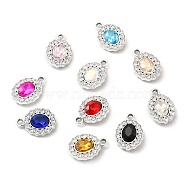 UV Plating Alloy Pendants, with Crystal Rhinestone and Glass, Platinum, Oval Charms, Mixed Color, 18x12.5x4mm, Hole: 2mm(ALRI-M020-07P)