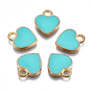 Alloy Enamel Charms, Heart, Light Gold, Dark Turquoise, 12x10x2mm, Hole: 2mm(ENAM-S121-041F)