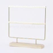 Iron 2-Tier Earring Display Stand, for Hanging Dangle Earring, with Wood Pedestal, Golden, 25.2x25.5x5cm(EDIS-E025-05)