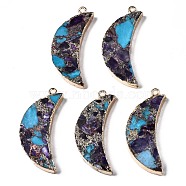 Assembled Natural Bronzite & Synthetic Turquoise & Amethyst Pendants, with Light Gold Iron Loop and Brass Edge, Moon, 49~50x21~22x6mm, Hole: 2mm(G-N330-036)