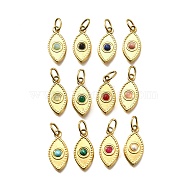 304 Stainless Steel Pave Gemstone Pendants, Horse Eye Charms with Jump Rings, Ion Plating(IP), Real 14K Gold Plated, Mixed Dyed and Undyed, 19.5x9.5x2.8mm, Hole: 2.5x5mm(STAS-Q337-17G)