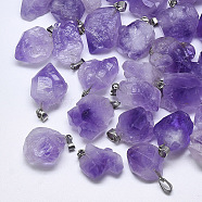 Natural Amethyst Pendants, with Stainless Steel Snap On Bails, Nuggets, Stainless Steel Color, 15~40x10~20x5~15mm, Hole: 3~4x7~8.5mm(G-T122-34)