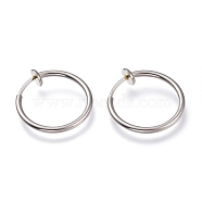 304 Stainless Steel Retractable Clip-on Hoop Earrings, For Non-pierced Ears, with Spring Findings, Stainless Steel Color, 18x0.8~1.5mm(X-STAS-O135-01C)