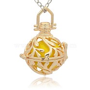 Golden Tone Brass Hollow Round Cage Pendants, with No Hole Spray Painted Brass Round Ball Beads, Gold, 36x25x21mm, Hole: 3x8mm(KK-J227-01G)