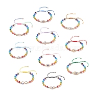 10Pcs 10 Style Lampwork Evil Eye Braided Bead Bracelets Set, Cross & Infinite & Hamsa Hand Crystal Rhinestone Link Bracelets for Women, Mixed Color, Inner Diameter: 1-7/8~3-3/4 inch(4.7~9.5cm), 1Pc/style(BJEW-JB08874)