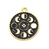 Alloy Enamel Pendants, Flat Round with Moon Phase Charm, Golden, 23x20x1mm, Hole: 2mm(FIND-C015-02G)