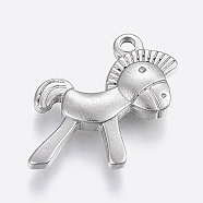 304 Stainless Steel Pendants, Horse, Stainless Steel Color, 20x19x4mm, Hole: 2mm(STAS-P197-031P)