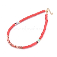 Handmade Polymer Clay Heishi Beads Beaded Necklaces, with Non-magnetic Synthetic Hematite Beads and 304 Stainless Steel Lobster Claw Clasps, Red, 16.73 inch(42.5cm)(NJEW-JN02901-03)
