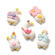 Opaque Cartoon Resin Decoden Cabochons, Duck with Gift & Flower & Bowknot, Mixed Shapes, Mixed Color, 28.5~29.5x16.5~19x7~8.5mm(RESI-G091-01)