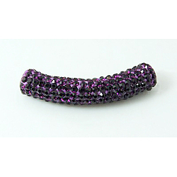 Brass Middle East Rhinestone Beads, Tube, Amethyst, 46~47x9mm, Hole: 4mm(RB-C1301-4)