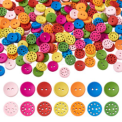 2-Hole Wood Buttons, Flat Round, Mixed Color, 235pcs/box(BUTT-TA0001-07)