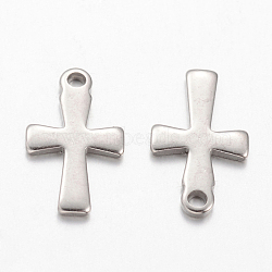 304 Stainless Steel Tiny Cross Charms, Stainless Steel Color, 12x7x1mm, Hole: 1mm(STAS-G076-10P)