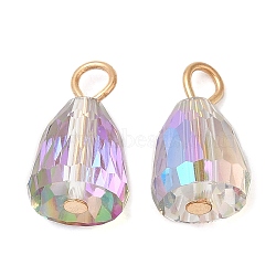 Glass Pendants, with Light Gold Brass Loops, Faceted, Teardrop Charms, Colorful, 17x10x10mm, Hole: 2.6~3mm(KK-Q777-19LG)