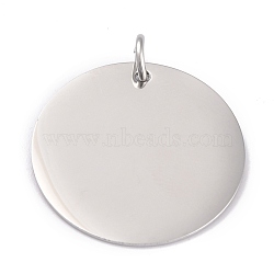 304 Stainless Steel Pendants, Manual Polishing, Stamping Blank Tag, with Jump Rings, Flat Round, Stainless Steel Color, 25x1mm, Hole: 4mm(STAS-O126-01B-P)