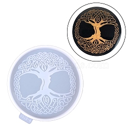 Tree of Life Pattern DIY Cup Mat Silicone Molds, Resin Casting Molds, for UV Resin, Epoxy Resin Craft Making, Flat Round, 105x9mm, Inner Diameter: 100mm(DIY-A046-06B)
