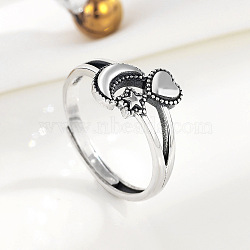 Heart & Moon & Star 925 Sterling Silver Adjustable Rings, Antique Silver, Inner Diameter: 17~19mm(FS-WGFFD95-01)