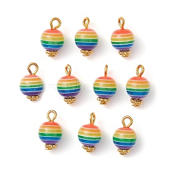 10Pcs Transparent Stripe Resin Round Charms, with Golden Tone Metal Loops, Cadmium Free & Lead Free, Colorful, 13.5x8mm, Hole: 2mm(PALLOY-JF02485)