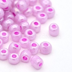12/0 Ceylon Round Glass Seed Beads, Medium Orchid, Size: about 2mm in diameter, hole:1mm, about 3303pcs/50g(X-SEED-A011-2mm-155)
