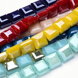 Electroplate Glass Bead Strands, Faceted Square, Mixed Color, 13x13x8mm, Hole: 1mm, about 27pcs/strand, 13.9 inch(EGLA-E035-M)