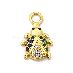 Rack Plating Brass Micro Pave Cubic Zirconia Pendants, Cadmium Free & Lead Free, Long-Lasting Plated, Ladybug Charm, Real 18K Gold Plated, Colorful, 17.5x11x3mm, Hole: 2.8mm(KK-P230-22G-B)