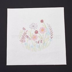 DIY Embroidery Fabric with Eliminable Pattern, Embroidery Cloth, Square, Flower Pattern, 28x27.6x0.05cm(DIY-P032-C04)