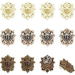 CHGCRAFT 12Pcs 3 Colors Alloy Shield Crown Brooch Pin, Medal Badge for Backpack Clothes, Mixed Color, 2123x17~19x1.5mm, 4Pcs/color(JEWB-CA0001-17)