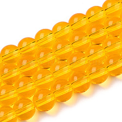 Transparent Glass Beads Strands, Round, Gold, 6~6.5mm, Hole: 1.4mm, about 67~70pcs/strand, 14.76 inch~15.16 inch(37.5~38.5cm)(X-GLAA-T032-T6mm-11)