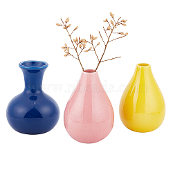 3Pcs 3 Style Ceramic Thin Neck Vases, Display Decoration, Flower Holder, Mixed Color, 70.5~78x99~101.5mm, Inner Diameter: 16~33mm, 1pc/style(AJEW-NB0003-85)
