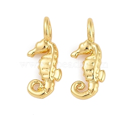 Rack Plating Brass Pendants, Long-Lasting Plated, Lead Free & Cadmium Free, Sea Animals Charms, Real 18K Gold Plated/Platinum, Sea Horse, 16.5x7x4.5mm, Hole: 3x2.5mm(KK-R166-01G-03)